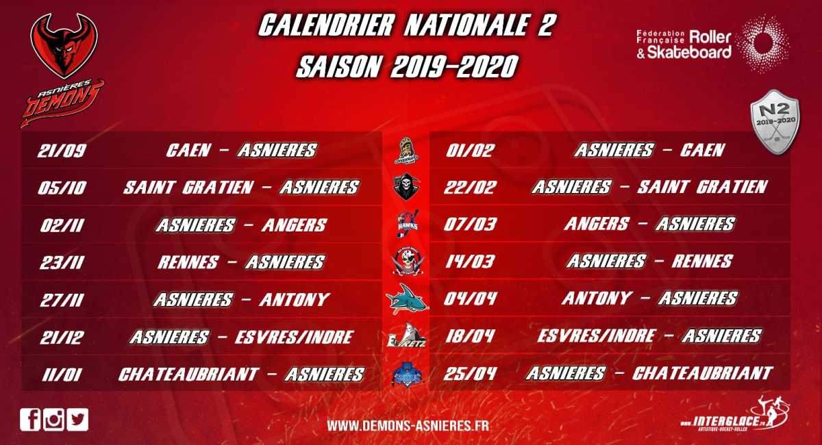 asnieres roller 92 Hauts de Seine Equipe N2 calendrier