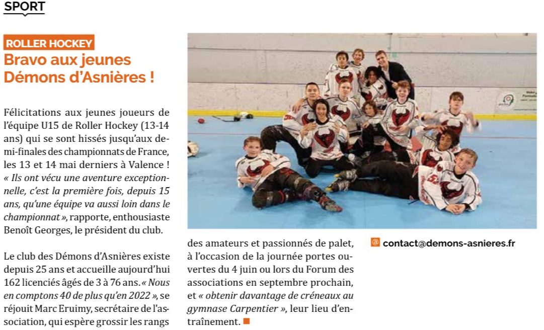 Asnières infos juin 2023 roller hockey